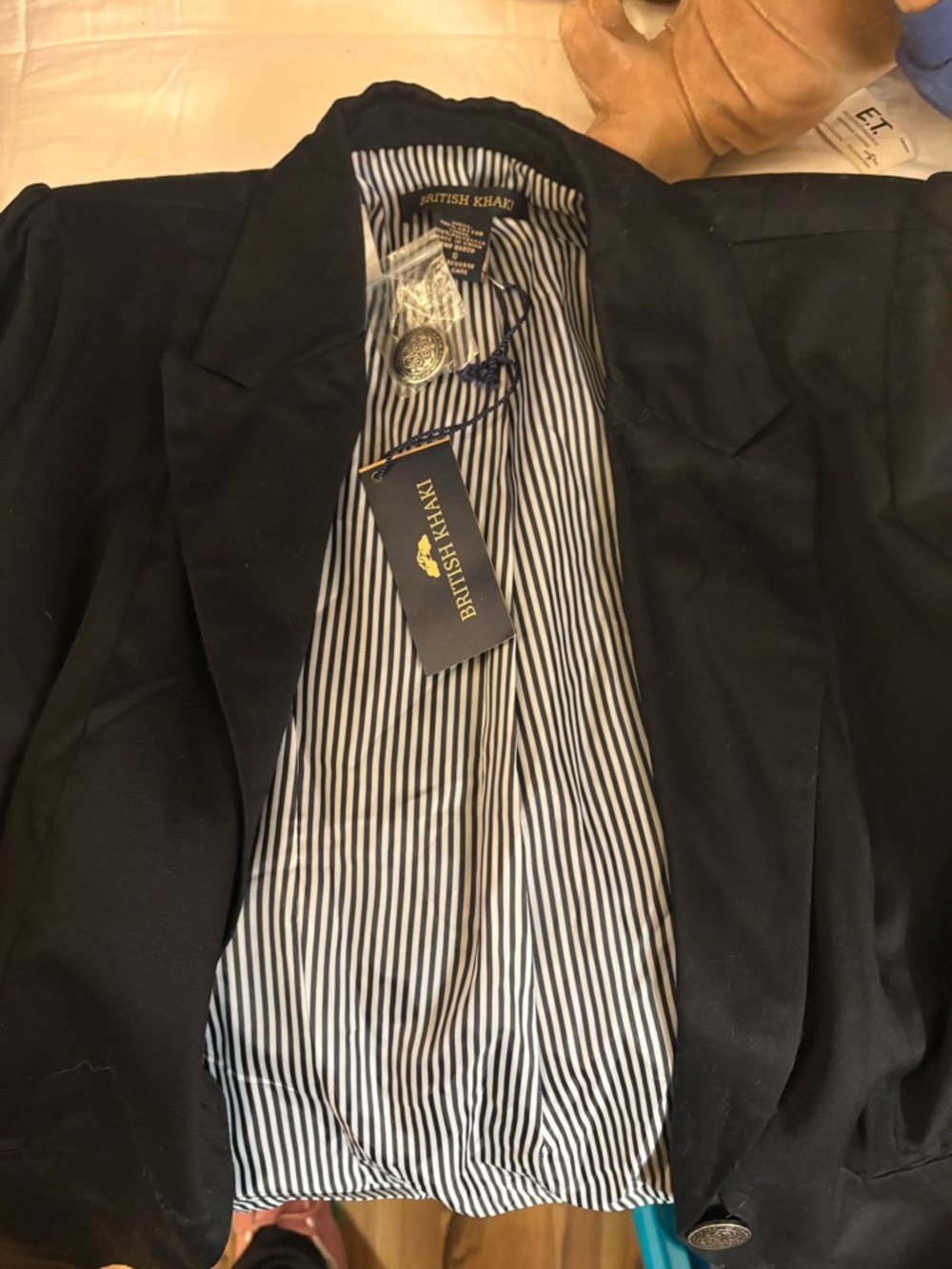 British Khaki Navy Blue Tailored Women's Blazer - Picture 3 of 5